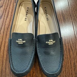 Coach Black Leather Loafers with Gold Accents